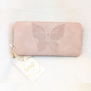 Elegant Pink Butterfly Embossed Wallet